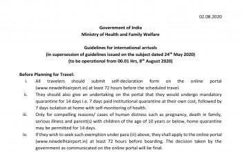 Guidelines for International Arrivals (As on September 22nd)